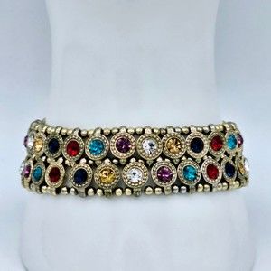 Jeweled Bracelet Vintage Rhinestone Patchwork Seed Bead Stretch Jewelry Boho